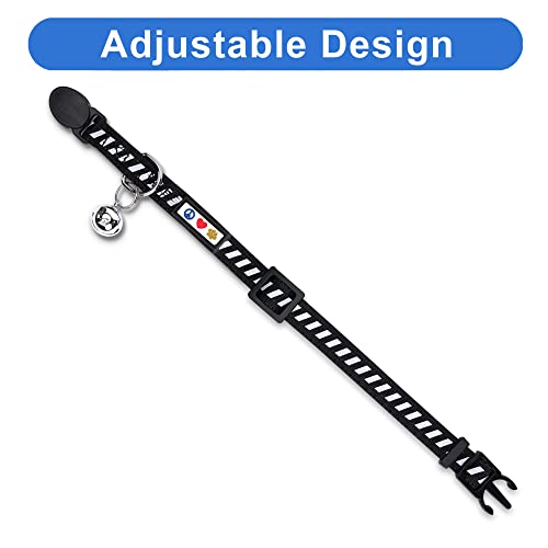 Pawtitas Personalized Black Reflective Cat Collar – Adjustable Custom Collar with Safety Buckle, Removable Bell, and Engraved Name & Phone Number for Kittens and Adult Cats - color: Personalized Black