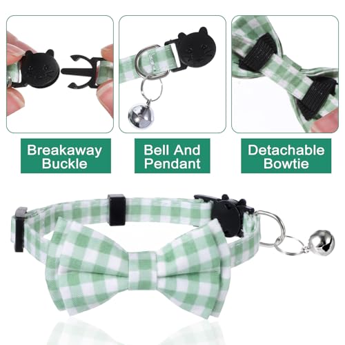 3pcs Bow Tie Cat Collar with Bells, Breakaway Bowtie Plaid Cat Collar, Soft Adjustable Bow Cats Collars for Kitten Puppy and Small Pets(Green) - color: dark green