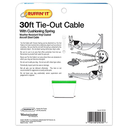 Ruffin' IT Heavy Duty 30 ft. Cable Tie-Out for Dogs, 1700# Strength for Dogs Up to 100 lbs., 30ft Cable, Mutli
