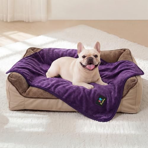 Luciphia Waterproof Blanket for Dog Washable Reversible Sherpa Fleece Throw Blanket for Bed Couch Soft Liquid Pee Proof Furniture Cover Protector for Small Medium Large Pet Cat Purple 40" x 28" - color: Purple+white, size: S (40" x28")
