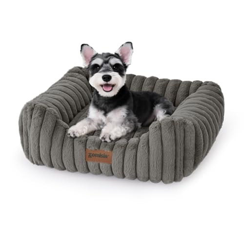 ZOMISIA Small Dog Beds for Small Dogs - Washable Cat Beds for Indoor Cats, Rectangle Orthopedic Puppy Bed with Fluffy Removable Cover, 20x19x7inches, Grey - color: Grey, size: 20"x 19"x 7"