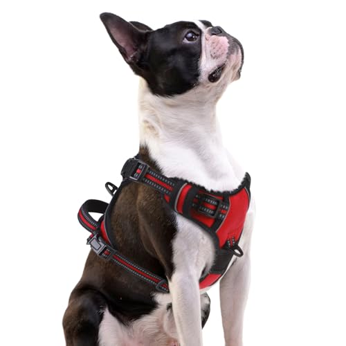 PUPTECK No Pull Dog Harness Small Sized, Adjustable Reflective Dog Harness with Handle Easy Control, Comfortable Soft Padded Pet Vest Harness for Small Dogs, Red S - color: Red, size: Small