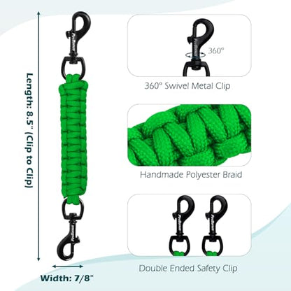 Dog Collar Safety Clip, Handmade Backup Safety Strap for Dog Harness, Prong, Pinch Collar, Double Ended Clasp Leash Connector (Green) - color: Green