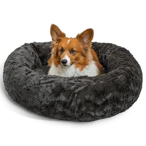 Best Friends by Sheri The Original Calming Donut Dog Bed for Medium Dogs up to 45 lbs, Lux Faux Fur, Mink Dark Gray, 30" x 30" - color: Mink Lux, size: Medium