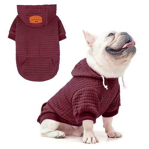 BEAUTYZOO Dog Hoodie for Small Medium Large Dogs, Winter Fall Warm Dog Clothes for Puppy S M Sized Dogs Girl Boy, Dog Sweater Shirt Hoodies with Pocket Bulldog Pitbull Cat Clothing Coat - color: Wine Red, size: S (Back: 12",Chest: 16", Neck: 10")