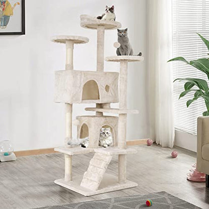 Go Pet Club 70'' Tall Multi-Level Cat Tree with Scratching Post, Condo, Platform, Tower for Indoor Medium Cats - color: Beige