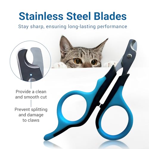 Professional Cat Nail Clippers, Made in Germany - Stainless Steel Claw Scissors for Kittens, Cats & Small Pets, Safe Trimmer for Thick Nails, Beginner-Friendly with Non-Slip Grip