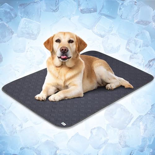 PetAmi Dog Cooling Mat, Waterproof Self Cooling Dog Pad with Non-Slip Backing, Q-Max >4.0 Pet Cooling Mat for Crate, Couch, Kennel & Car, Indoor Outdoor Summer Use, Grey, 40x60 - color: Grey, size: Large (40x60)