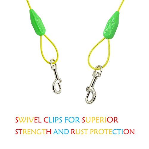 Petest 25ft Tie-Out Cable with Crimp Cover for Small Dogs Up to 35 Pounds - color: Green & Yellow, size: 35lbs25ft