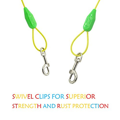 Petest 25ft Tie-Out Cable with Crimp Cover for Small Dogs Up to 35 Pounds - color: Green & Yellow, size: 35lbs25ft