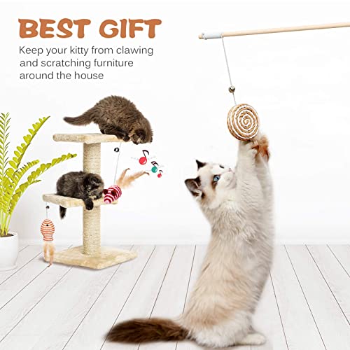 3-Pack Cat Wand Toys, 16-Inch Natural Wooden Teaser Wand with 5 Silvervine Sticks, Interactive Feather Wand for Indoor Cats - color: RedOrangeBrown-3pcs