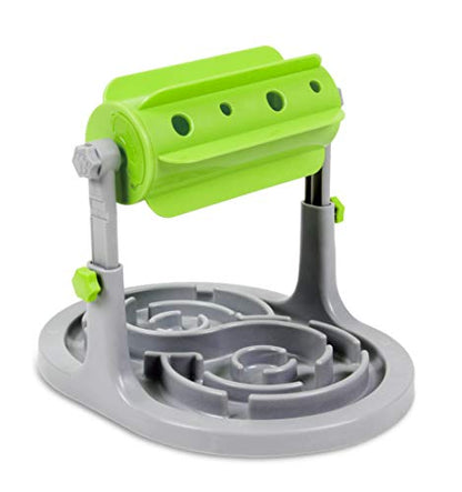 Interactive Dog & Cat Food Puzzle Toy - Treat Boredom Dispensing Slow Feeder - Anxiety IQ Training in Smart Feeding and Adjustable Height for Small/Medium Dogs - color: Green Puzzle Feeder