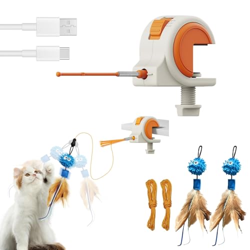 Interactive Cat Toys for Indoor Cats, Automatic Sensor Cat Teaser Feather Wand Chase Exercise Entertainment Stimulation Toy, USB Rechargeable Self Play Hanging Toy for Bored Adult & Kitten Cats