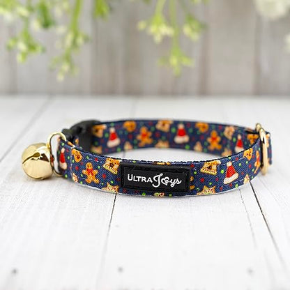 Ultra Joys Cat Collar - Breakaway Safety, Bells & Bowtie Gingerbread Man Small - color: Gingerbread-Whole Set, size: Small