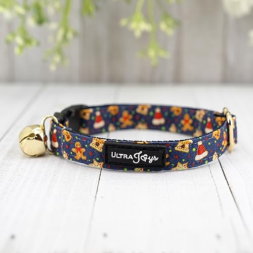 Ultra Joys Breakaway Cat Collar - Bells & Bowtie Gingerbread Man Small - color: Gingerbread-Bowtie Collar, size: Small