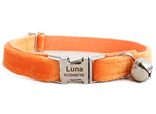 Cat Collar Personalized with Name Phone Number Engraved,Customized with Bell for Small Dogs Puppy Kitten - color: Orange, size: S (6"-10")