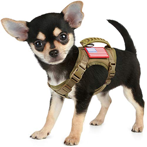 Tactical Service Dog Harness Vest,K9 Adjustable Military Working Harness Water-Resistant Comfortable Training MOLLE Dog Vest with Handle (XS, Khaki) - color: A-Khaki, size: X-Small (Pack of 1)