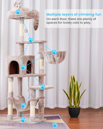 Hey-brother Cat Tree with Large Hammock, Multi-Level Cat Tower for Indoor Cats, Cat Condo with Sisal-Covered Scratching Posts and Top Perch, Muchroom MPJ050MU - color: Muchroom