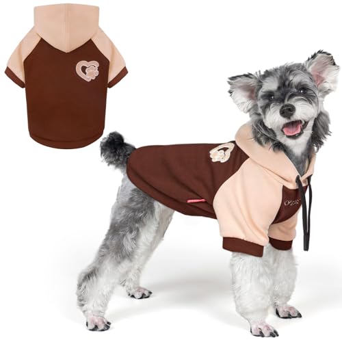 KYEESE Dog Hoodie Stretchy Pet Sweatshirt with Drawstring Soft Dog Clothes for Small Dogs Dogs Winter Coat for Cold Weather Comfort Cat Sweater Cat Coat with Leash Hole Warm Pet Clothes - color: 2#Brown, size: Small (6-9lbs)