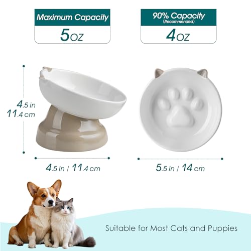 vancasso Ceramic Elevated Slow Feeder Cat Bowls,Slow Feeder Elevated Cat Bowl Wet Food, Raised Cats Bowl for Indoor Cats (Grey) - color: Grey