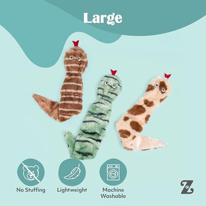 ZippyPaws Skinny Peltz - No Stuffing Dog Toy Pack to Keep Them Busy, for Medium and Large Dogs, Squeaky Pet Toys, Unstuffed Chew Toys, Soft Plush Variety Pack, Desert Snakes - 18" - style: Desert Snakes - Large (3-pack)
