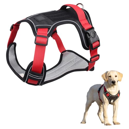 dPois Adjustable Reflective Dog Harness with Back Handle Tactical Padded Vest for Control Easy Walking Large Breed Dogs Black Medium - color: Black, size: Medium