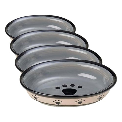 PetRageous 44247 Oval Metro Paws Stoneware Cat Bowl 6.25-Inch Wide and 1.5-Inch Tall Saucer with 1-Cup Capacity and Dishwasher and Microwave Safe for Small Dogs and Cats, Multicolored,Black