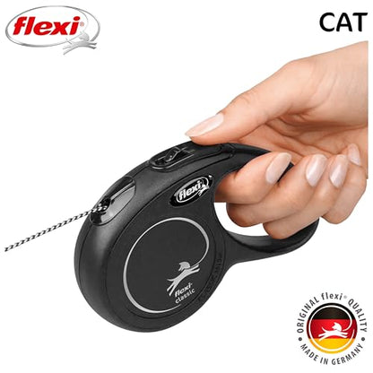 FLEXI New Classic Cord Retractable Cat Leash - X-Small – 10 ft., Black | Tangle-Free Pet Walking Leash with One-Handed Brake, Pause, Lock | German Quality Product
