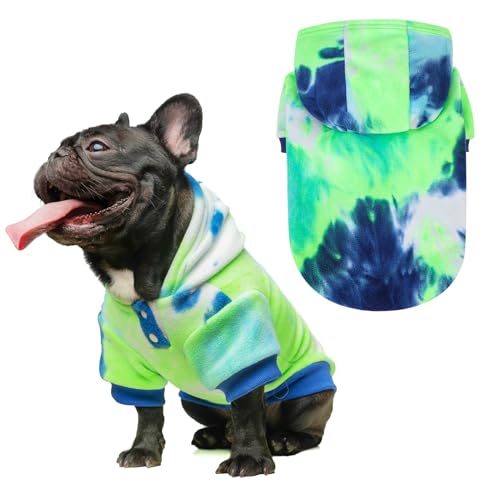 BEAUTYZOO Tie Dye Dog Hoodie Sweaters for Small Medium Size Dogs Girls Boys- Premium Quality, Ultra Soft, Superior Comfort Fit,Breathable Fleece Hooded Sweatshirt- Cold Weather Pet Clothes Winter Coat - color: Multi Green, size: Small/Medium