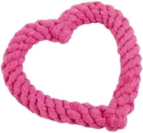 Dog Rope Chew Toy, Heart Shaped Interactive Teething Toy for Puppies, Pink Cotton Dental Tug Toy