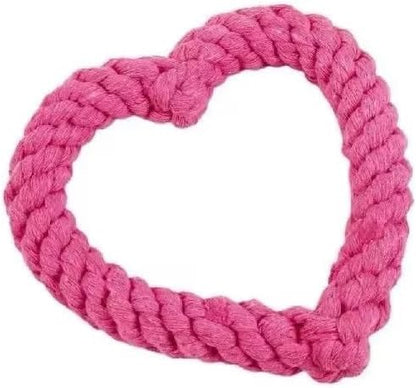 Dog Rope Chew Toy, Heart Shaped Interactive Teething Toy for Puppies, Pink Cotton Dental Tug Toy