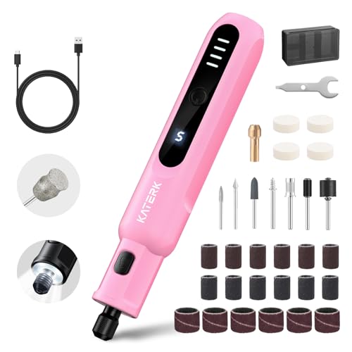 Katerk Pet Dog Nail Grinder - 5 Speed Quiet Electric Dog Nail Trimmer with 360°LED Light, 2500mAh Rechargeable, 32PCS Cordless Rotary Tool for Small Medium Large Dogs & DIY Sanding, Carving (Pink) - color: Pink