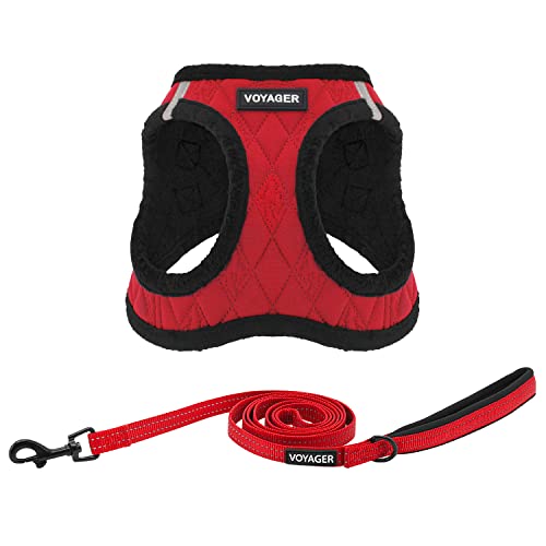Best Pet Supplies Voyager Step-in Plush Dog Harness - Soft, Step in Vest Harness and Reflective Dog 5 ft Leash Combo with Neoprene Handle for Small and Medium Dogs, Red Plush, XL - color: Harness Leash Set (Red Plush), size: XL (Chest: 20.5 - 23")