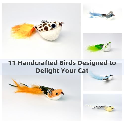 11 PCS Multi-Functional Cat Toy Replacement Heads – Realistic Handmade Bird Teasers with Bells & Detachable Clip, for Interactive Play, Indoor Enrichment & Home Decoration - style: 11 PCS-B