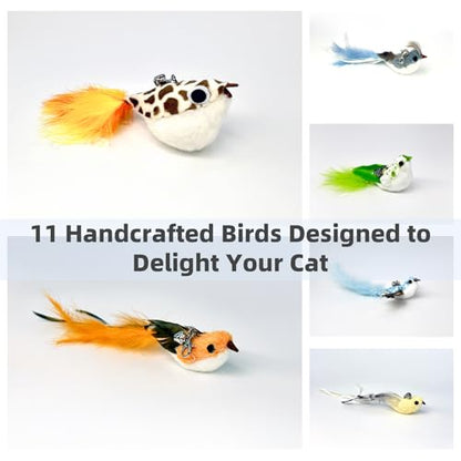 11 PCS Multi-Functional Cat Toy Replacement Heads – Realistic Handmade Bird Teasers with Bells & Detachable Clip, for Interactive Play, Indoor Enrichment & Home Decoration - style: 11 PCS-B
