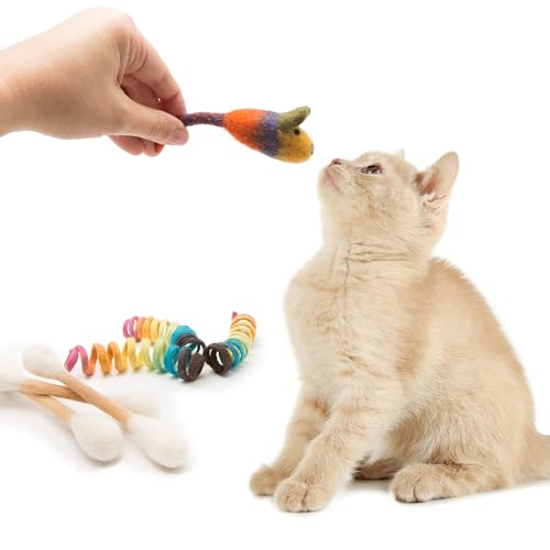 Glaciart One Indoor Catnip Cat Toy Pack - 7pc | Kitty Toys Include Wool Springs, Swabs & Mouse | for Activity, Exercise & Play | Filled w/Organic Catnip to Excite/Calm Pet | Great Gift Idea - color: Swabs & Springs & Mini Mouse
