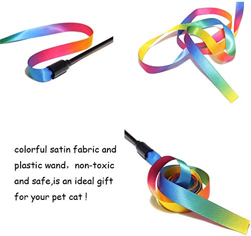 KABASI Cat Wand Rainbow Toy, 3 Styles Funny Interactive Cat Toys, Cuddly Stuffed Snake Toy on Stick with Bell, Colorful Sounding Toys, Rainbow Ribbon Wand for Kittens Training