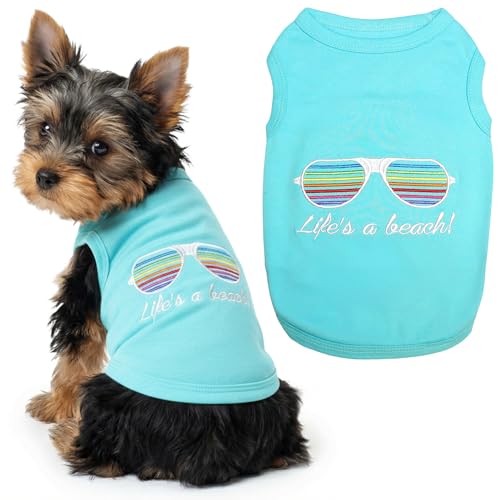 Parisian Pet Beach Dog Shirt – 100% Cotton Shirts for Small Dogs – Sleeveless Pet Vest – Lightweight and Breathable Dogs Apparel – Cute Summer Dog Clothes - Stretchy T Shirts for Pets - size: XS