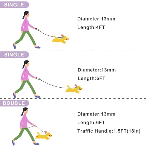 Rope Dog Leash, 6 Foot Heavy Duty Dog Leash with Aviation Aluminum Auto Locking Carabiner, Strong Nylon Pet Lead for Small, Medium, Large Dogs (Purple, 6FT) - color: Purple, size: 6 Foot Single Handle