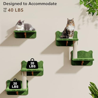 Cat Wall Shelves with Cat Tree, 26-in-1 Wall Mounted Pet Furniture with 40''L Tunnel, Scratching Posts, House, Step and Floating Bridge, Cat Climbing Wall Systems with 63'' Cats Tower, Green - color: Green, size: 26-in-1