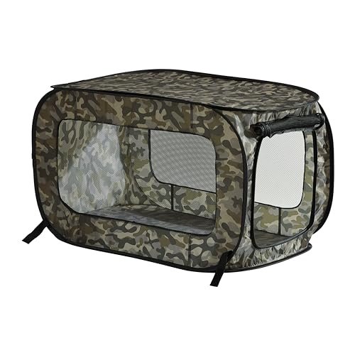 Beatrice Home Fashions Portable, Collapsible, Pop Up Kennel Travel Cat and Dog Crate, 32.5" L x 19.5" W x 19.5" H, Camo Green - color: Camo Green, size: 32.5"L x 19.5"W x 19.5"H
