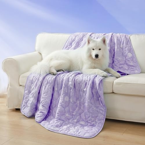 NWK Dog Cooling Blanket, Q-Max>0.345, Ice Silk Cool to Touch Material, Reversible Breathable Bed Cover, Furniture Protector Couch Sofa for Summer, Machine Washable (Lavender, 40'' X 60'') - color: Lavender, size: L (40''x 60'')