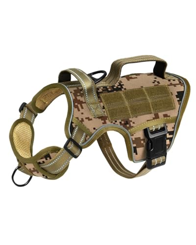 Small Dog Harness, Heavy Duty Tactical No Pull Dog Harness, No Choke, Easy On and Off Pet Vest with Molle System, Adjustable Reflective Dog Vest with Breathable Padded for Walking Hiking Training - color: Desert Camo, size: S(Neck:16-22",Chest:20-28"),18-