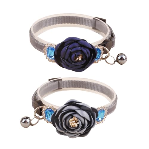 2 Pack Cat Collar Pink Floral with Bell and Removable Flower Bowtie Breakaway Adjustable Cat Collar for Girl Kitten Puppy Small Cats Dogs Daily Decoration (XQ9-4) (XQ9-3) - color: XQ9-3