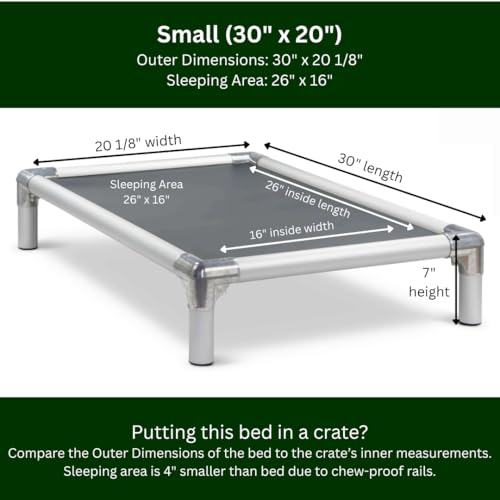 Kuranda Chewproof Elevated Dog Bed - Silver Aluminum - 30" x 20" - Heavy Duty Vinyl - Smoke - color: Smoke, size: Small
