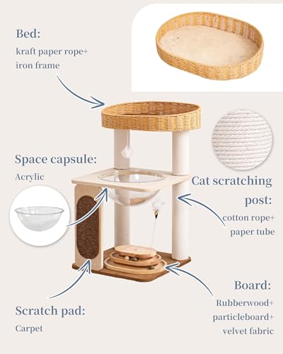 Modern Cat Tree for Large Cats, Modern Cat Tree Tower with Wide Shelves Cotton Scratching Posts, Super Sturdy Base, Cozy Perches, and Interactive Toys for Indoor Kittens 31-Inch - color: S81D