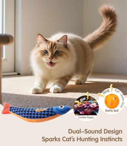 PetBusy Cat Toys with[5000mg A+Natural Catnip &Silvervine] [Baby Grade] Interactive Soft Chew Kicker Cat Toys for Indoor Cats & Kittens, [Crinkle &Bell] Fish Sound Toy, Drives Bored Cat Crazy with Fun - color: Blue+Pink