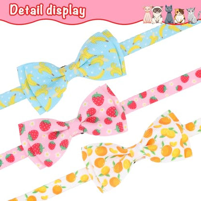 Breakaway Cat Collar with Removable Bow Tie and Bell, Cute Multi-Style Patterns, 3 Pack Safety Buckle Kitten Collars, Adjustable Pet Collar for Cats Puppy (Style B - Fruit) - color: Style B - Fruit