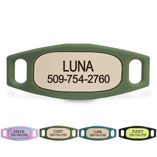 GoTags Lifestyle Silent Dog Tag, Personalized Engraved Silicone and Cat Name Pet ID Tags, Soundless Quiet Slide On Nameplate for Collars, No More Jingling Tags (Matcha, Small) - color: Lifestyle Matcha, size: Small (Pack of 1)