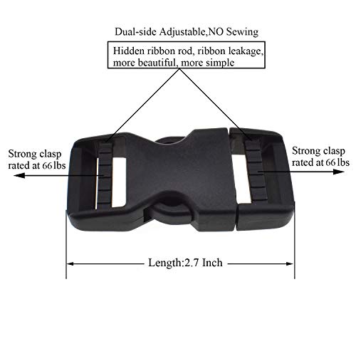 SGH Pro Quick Side Release Buckles 1" Wide 5 Pack Dual Adjustable No Sewing Clips Snaps Heavy Duty Plastic Replacement for Nylon Strap Backpack Fanny Pack Nylon Webbing Belt Dog Collars